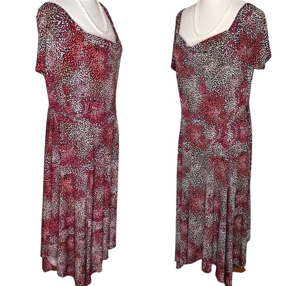 The Limited Off Shoulder Handkerchief Hem Midi Dress L Mauve White Black Print - Picture 3 of 16